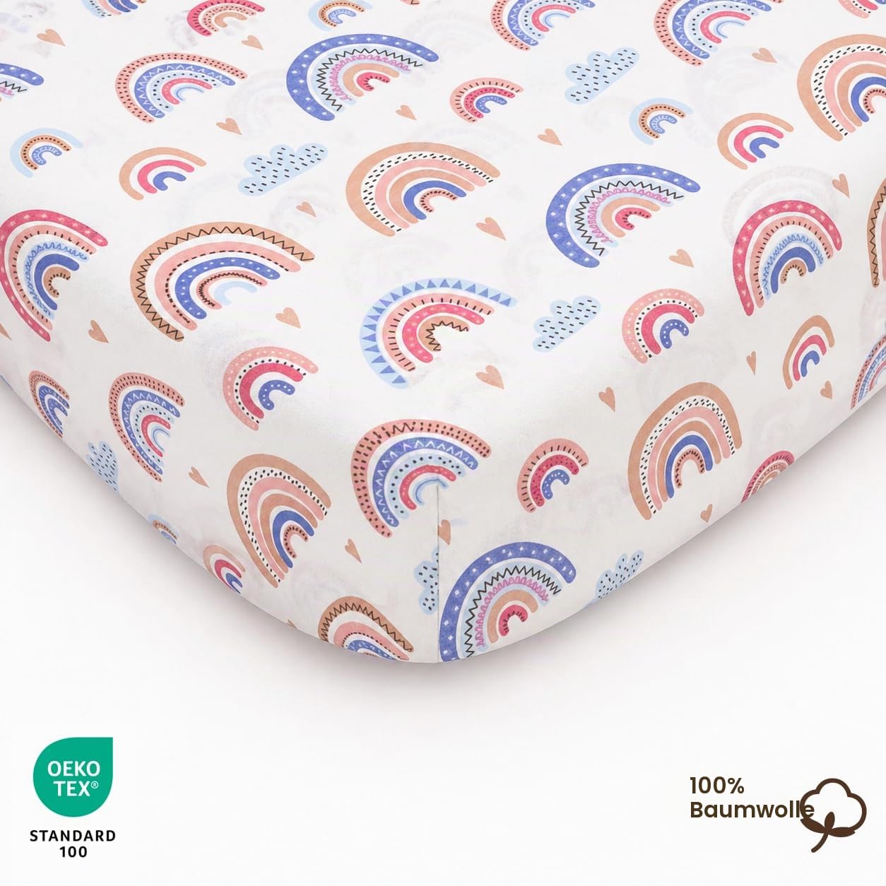 2X Spannbettlaken 80×160 cm – 100% Baumwolle, Weich & Atmungsaktiv, Ohne Schadstoffe, Für Kinderbett (Regenbogen, 80 x 160 cm)