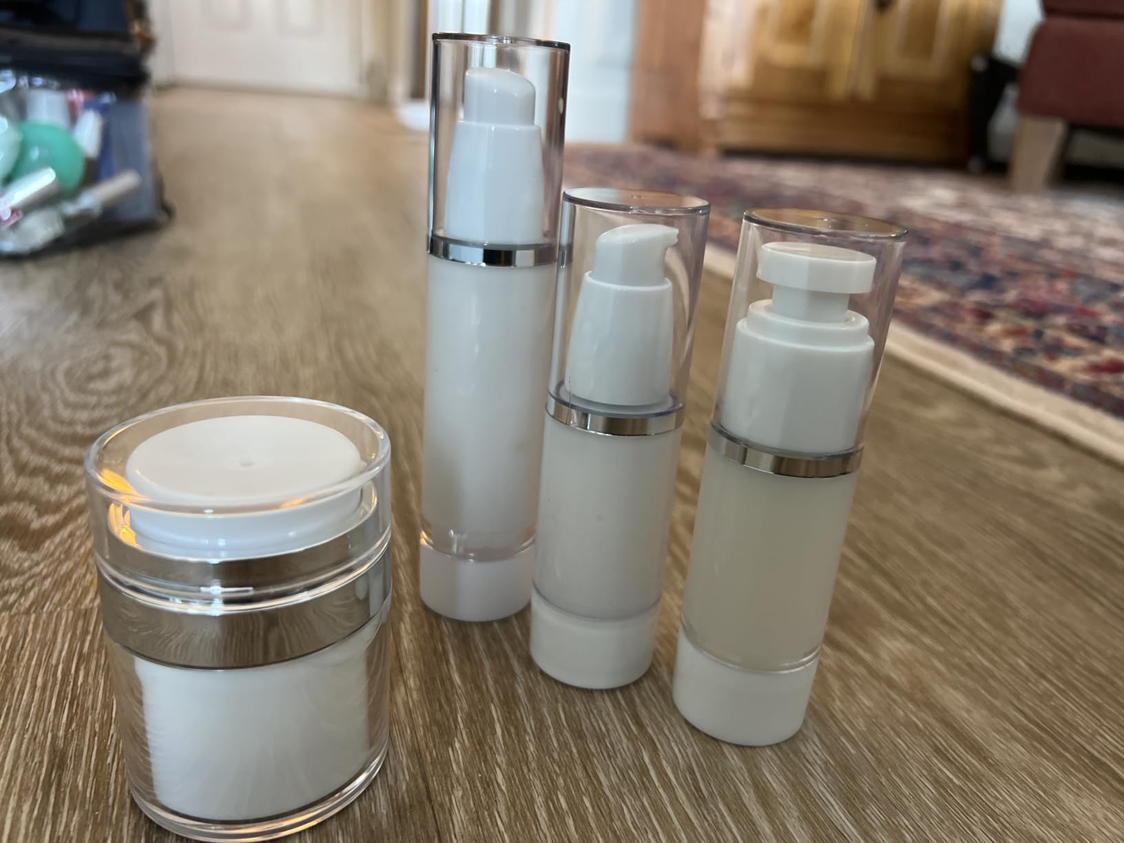 Rusikia 13 Pack Big Travel Size Containers, 1.7/1/0.5oz Clear Airless Pump Bottles, TSA Approved Skincare Empty Leak Proof Bottles Refillable Jars for Travel or Home Toiletries, Lotion, Liquid, Cream
