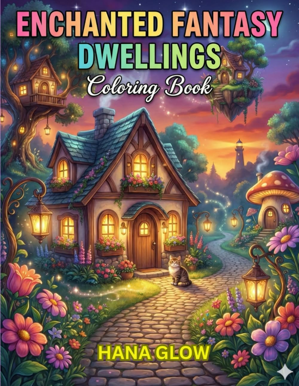 Enchanted Fantasy Dwellings Coloring Book for Adults: 50 pages of Magical Cozy Homes, Enchanted Cottages & Whimsical Retreats for Relaxation and Stress Relief.