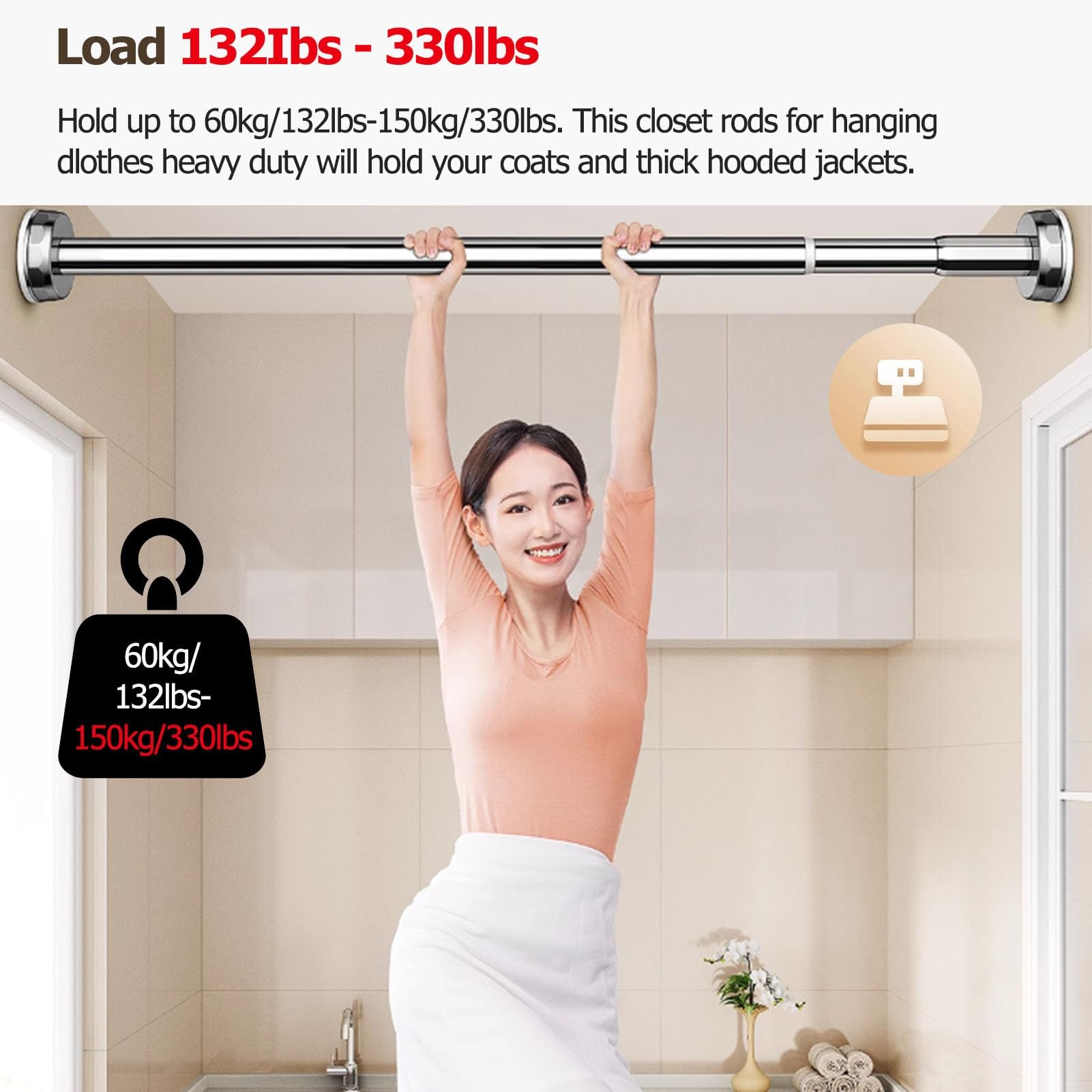 Tringle à Vêtements Dut Lourd Réglable Tringle De Penderie, Tube Industriel Acier Inoxydable Barre De Suspension De Vêtements/Tringles À Rideau De Douche, Pour Salle De Bain Fenêtres Chambres À Couch