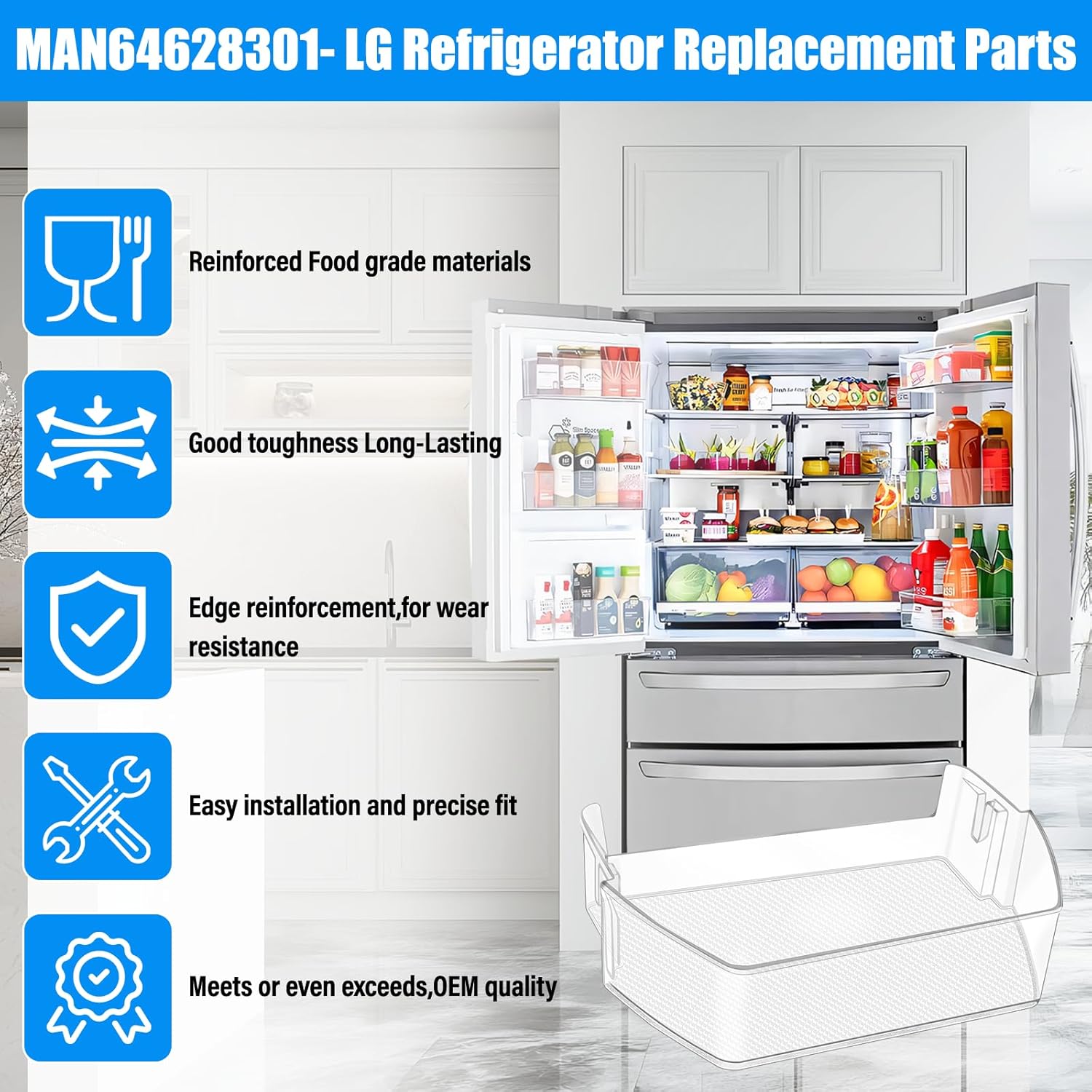 UPGRADED MAN64628301 Refrigerator Door Bin,Compatible with LG Refrigerator Parts Door Shelf AP6892844 PS12730394,For Kenmore LG Fridge Replacement Parts LRFXC2416S LLMXS3006S LRFXC2416D LRFXC2406S