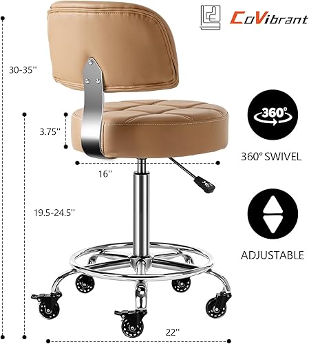 Miniatura 3 de Taburete con cerradura con respaldo y reposapiés, taburete ergonómico hidráulico ajustable para médico, esteticista, artista, hogar, escritorio de