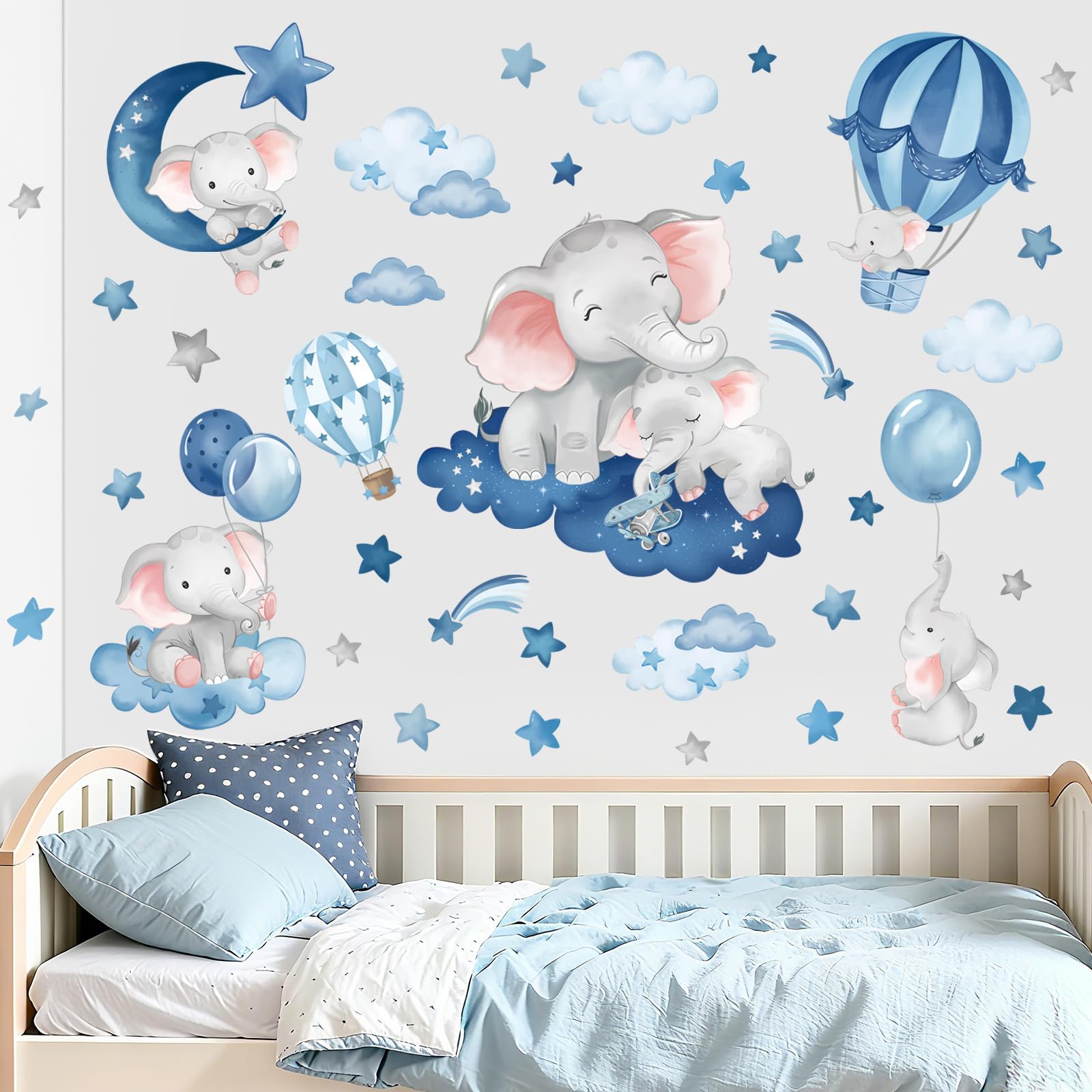Wondever Stickers Muraux Animaux Ballon - Autocollants Montgolfière Nuage Éléphant Pour Chambre Enfants