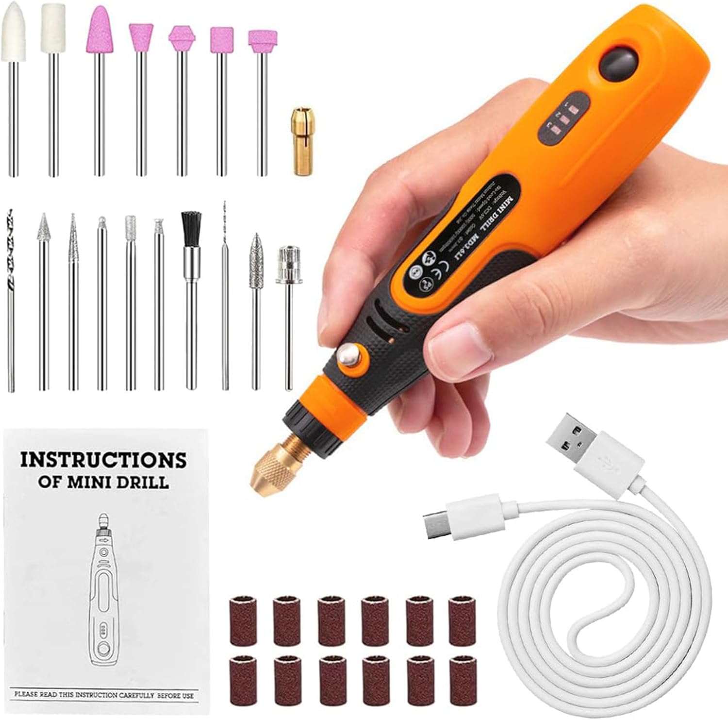 32Pcs Cordless Drill Machine, 900Ah USB Rechargeable 3 Speed Hand Drill Machine Mini Drill Machine for Wood Carving, Cutting & Grinding, Mini Rotary Tool Kit with Accessories (32Pcs Set)