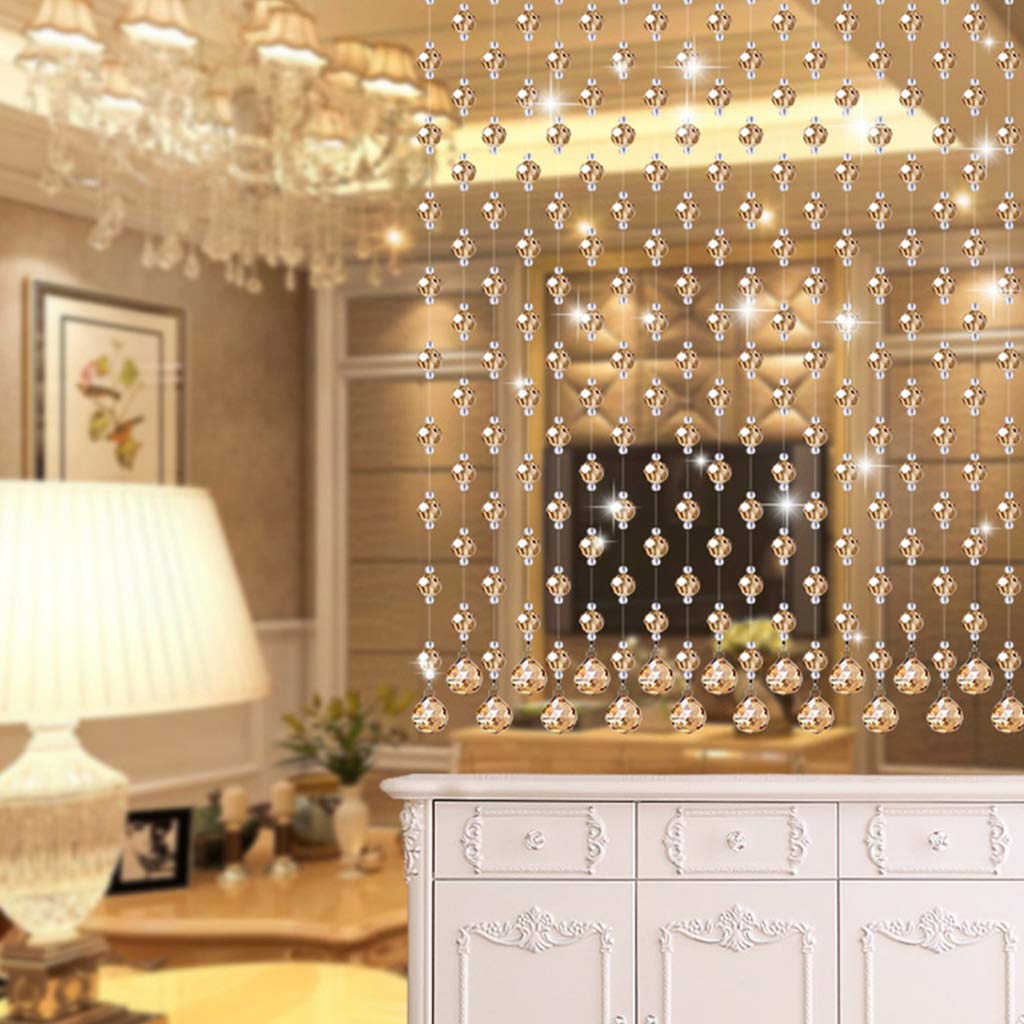 ZHOUXIAO Rideau Perlé en Cristal Or pour Les Portes, 25 Brins Rideaux Verre Cristal Porte Cordes De Rideau De Rideau De Rideaux De Panneau De Fenêtre De Fenêtre Placard Placa 100x120cm