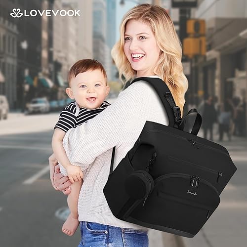 Miniatura 7 de LOVEVOOK Mochila para pañales, bolsa de bebé con cambiador, mochila impermeable para pañales para mamá papá, linda bolsa de mamá para niño y niña,