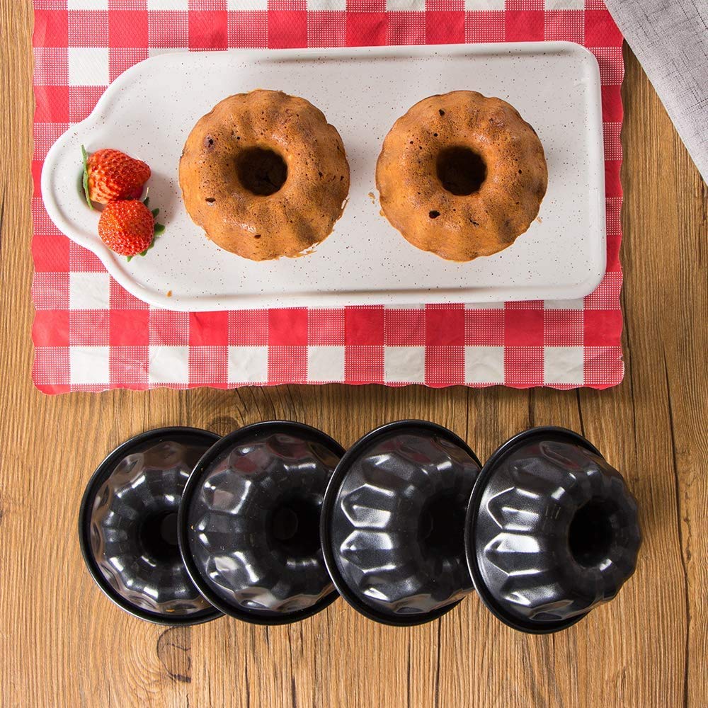 webake Moule Kouglof Mini 11cm Lot de 4 Moule à Gâteau Rond Avec Revêtement Antiadhésif Moule à Kougelhopf