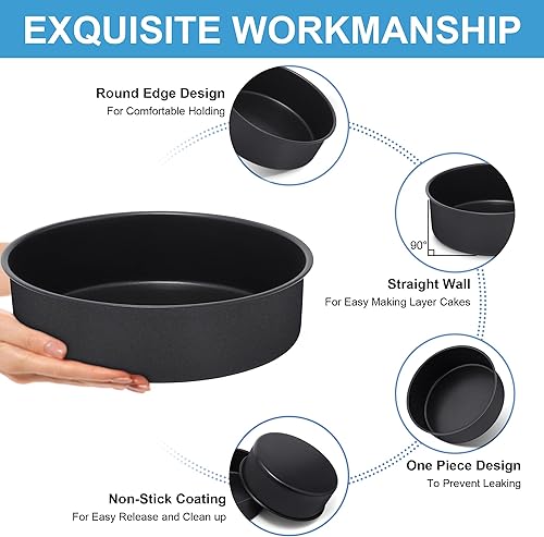 Miniatura 3 de TeamFar Moldes para tartas, molde redondo para hornear de 4689 pulgadas, núcleo de acero inoxidable y revestimiento antiadherente para cumpleaños,