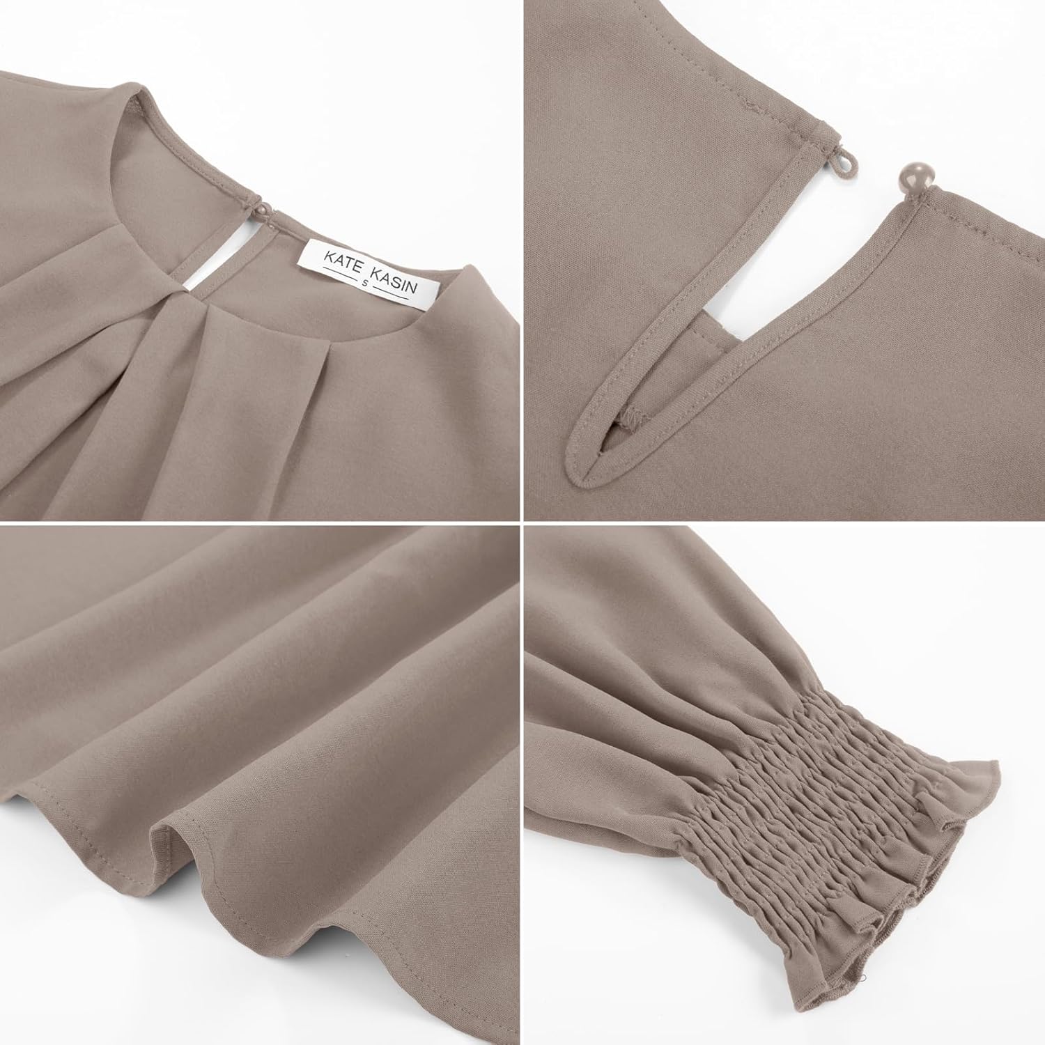 Kate Kasin Womens Dressy Business Casual Tops, Pleated Long Sleeve Shirts, Office Work Blouses - Image 4