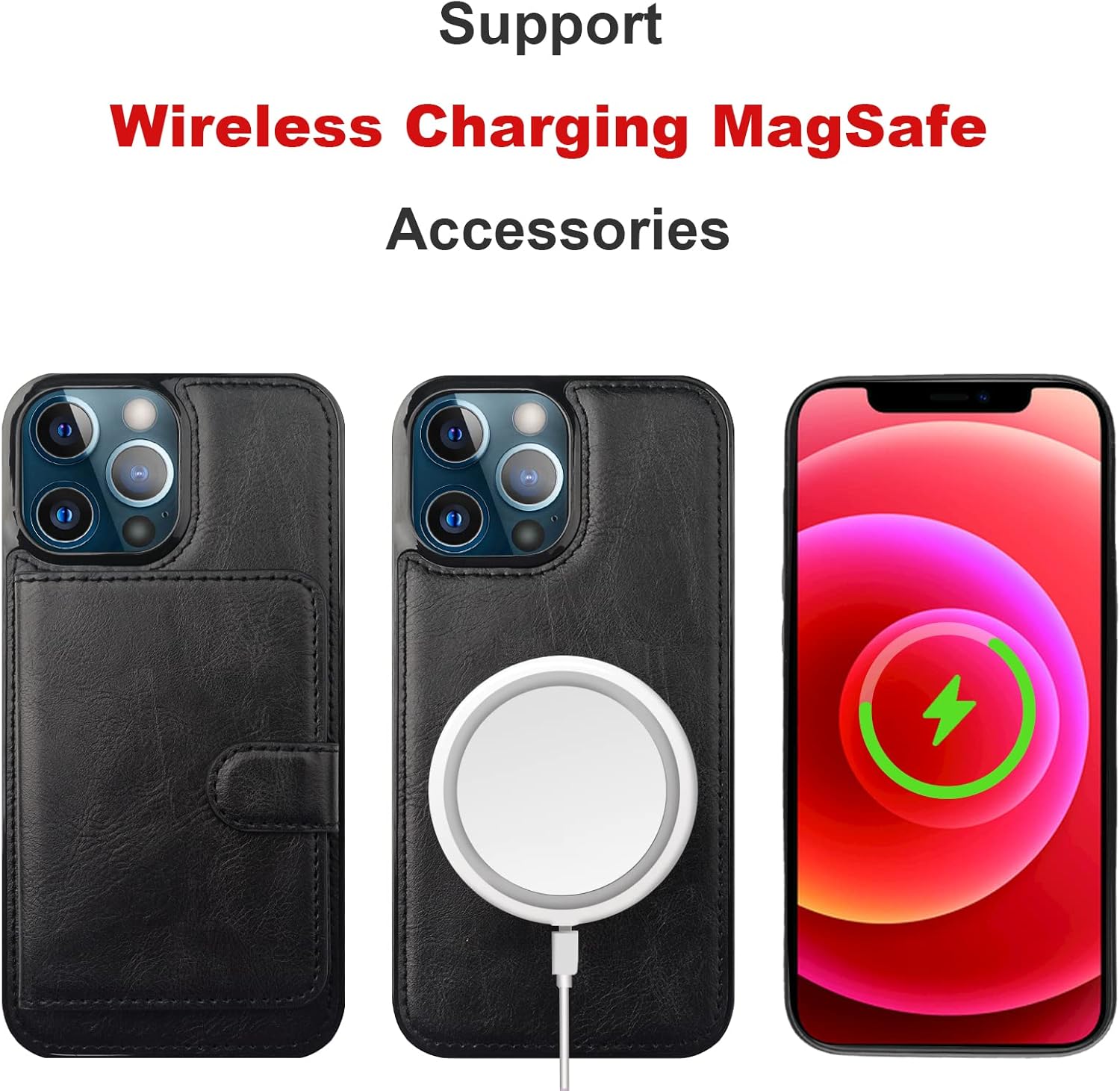 Bocasal Wallet Case for iPhone 13 Pro Max Compatible with MagSafe Magnetic RFID Blocking Detachable Premium PU Leather Flip Case with Card Slots Holder Kickstand Wireless Charging 6.7 Inch (Black)