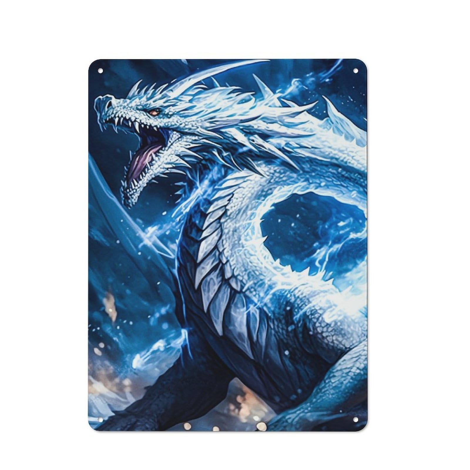 Junmoney White Dragon Bistro Style Cafe Metal Sign 40X30cm Featuring Restaurant Wall Art For Takeaway, Bar, Kitchen Or Counter Area