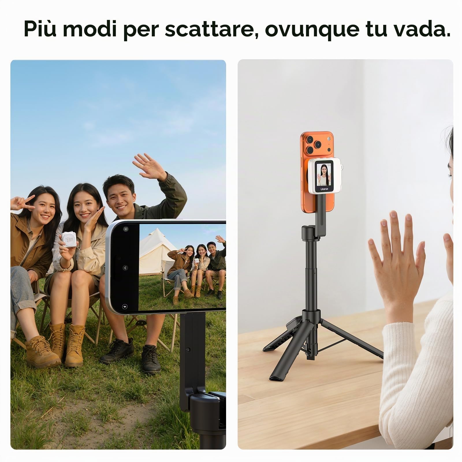 ULANZI VM02 Monitor per Selfie per Smartphone Bianco | Schermo selfie magnetico wireless, Zoom fisico, Batteria da 1000mAh, Compatibile con iPhone 17 16 15 pro Samsung Realme