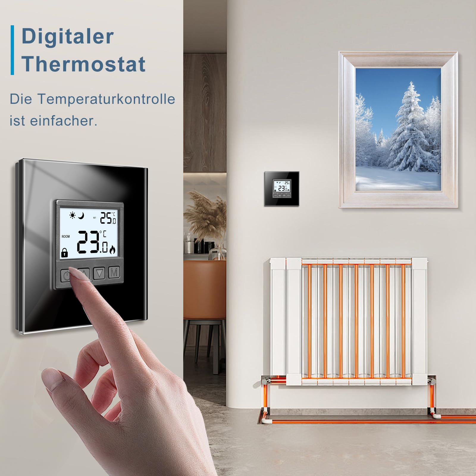 CNBINGO Thermostat Fussbodenheizung Raumthermostat Digital Unterputz für Wasser Boiler Thermostat Heizung Wandthermostat mit Glasrahmen, Weiß