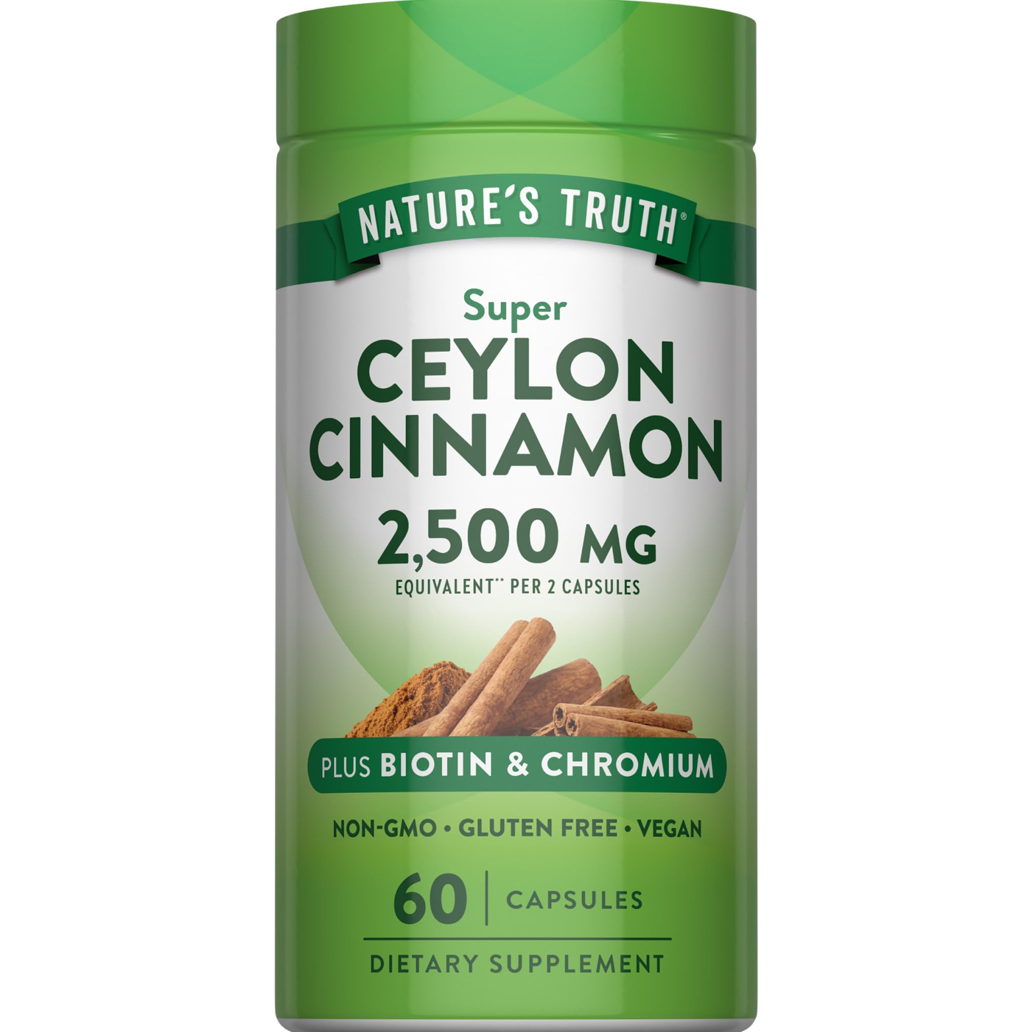 Nature's Truth Ceylon Cinnamon Capsules | Plus Chromium and Biotin 60 Count (Pack of 1)