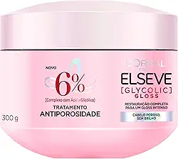 L'Oréal Paris Elseve Glycolic Gloss Máscara Capilar Antiporosidade, com Ácido Glicólico, Sela a Cutícula, Garante 3X Mais Brilho Espelhado e Maciez Intensa, 300g