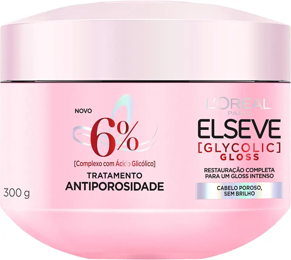 L'Oréal Paris Elseve Glycolic Gloss Máscara Capilar Antiporosidade, com Ácido Glicólico, Sela a Cutícula, Garante 3X Mais Brilho Espelhado e Maciez Intensa, 300g