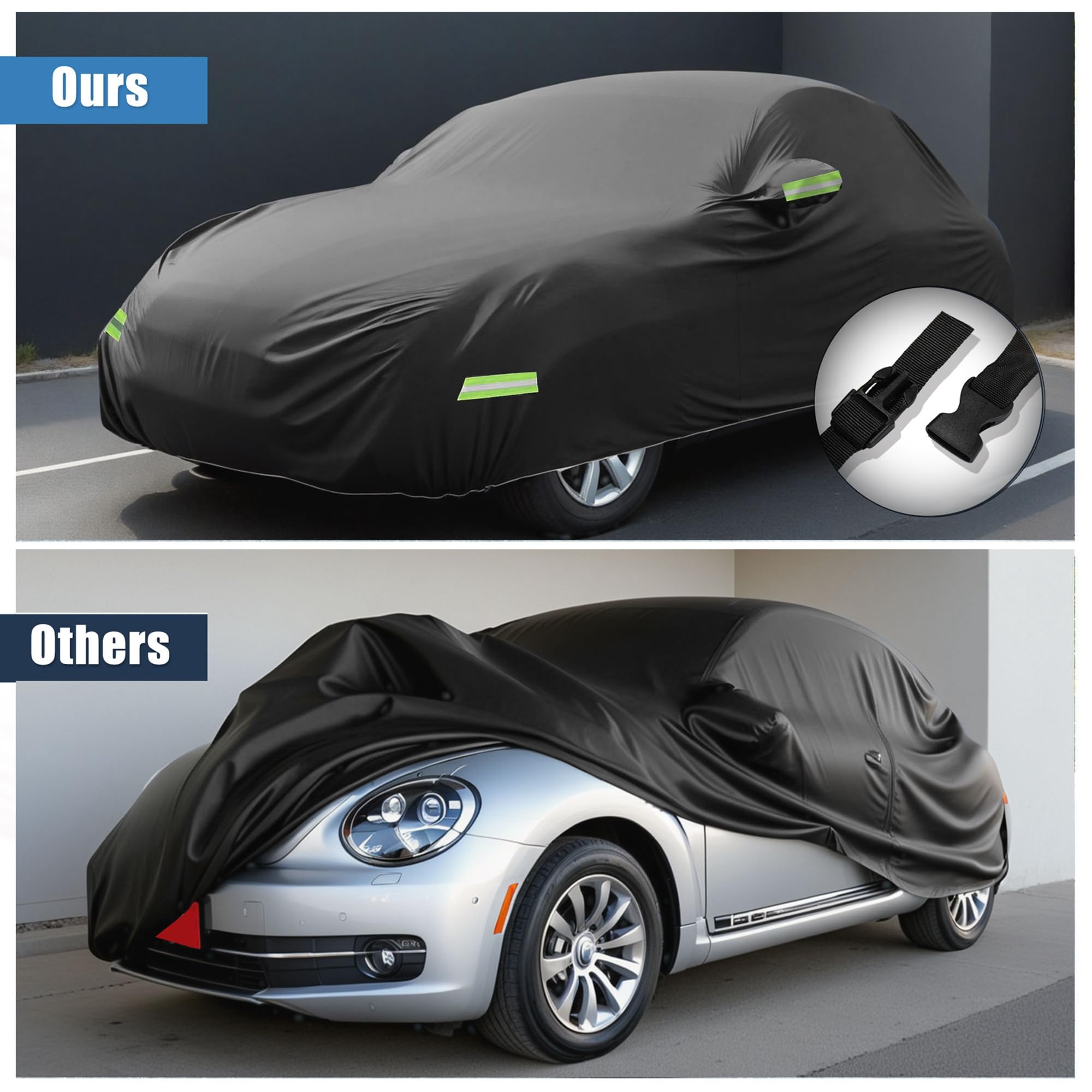 X AUTOHAUX Waterproof Car Cover for Volkswagen New Beetle 1998-2019 Outdoor Full Car Cover All Weather Protection Rain — view 4