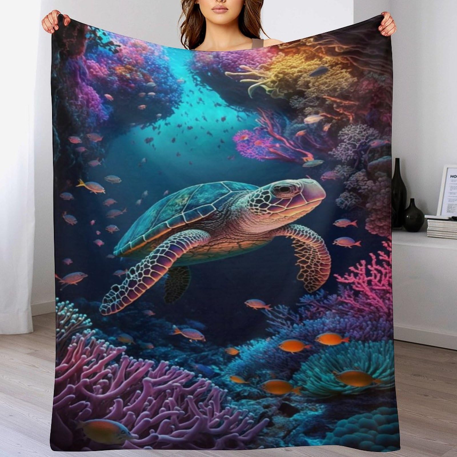 Manta de franela de tortuga marina 140x180 cm para sofá y dormitorio todo el año 1