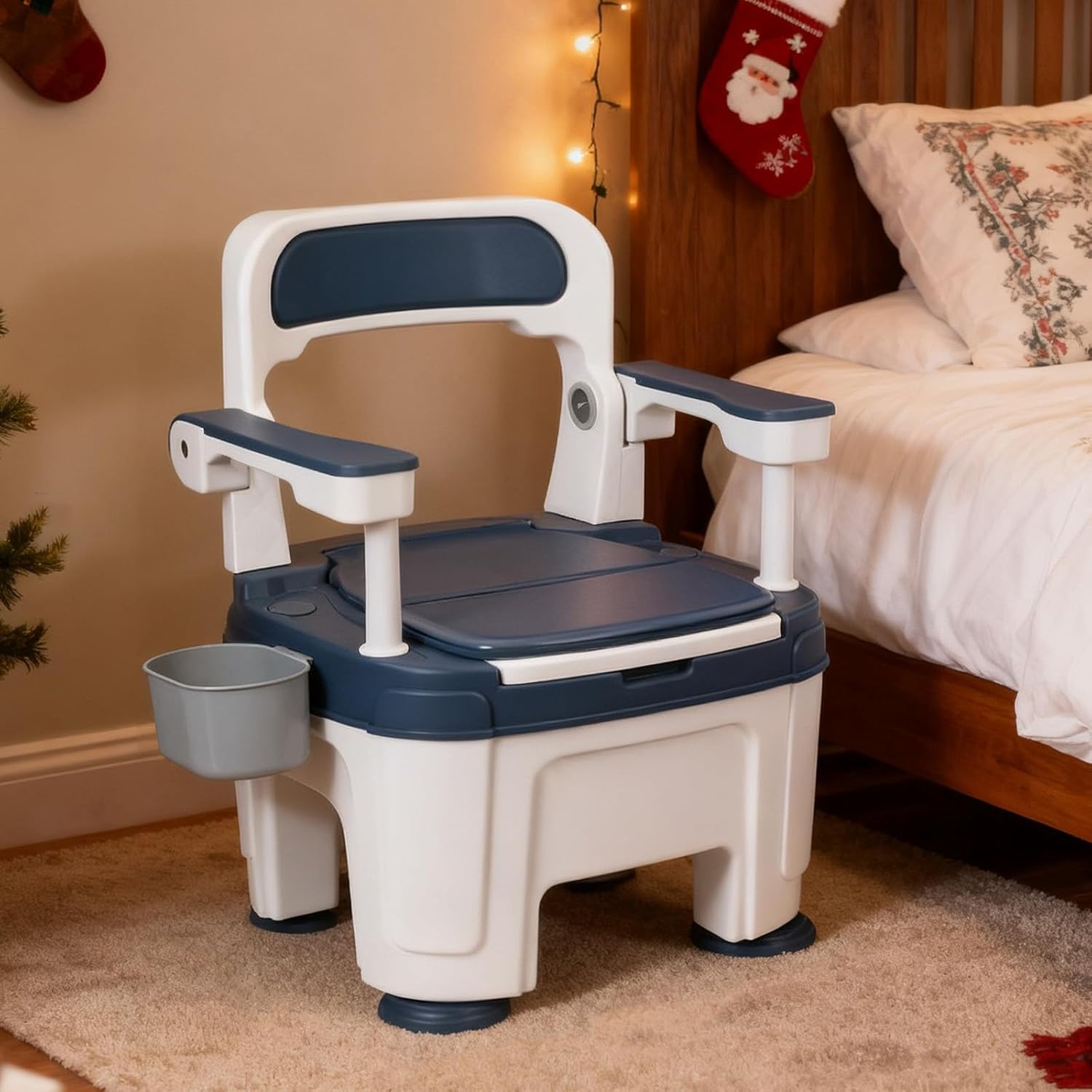 Bedside Commode for Seniors, Adult Portable Commode Toilet 882lbs Capacity, Potty Chair for Seniors with Adjustable Handles, Height Adjustable Portable Toilet Chairs for Adults（US Fast Arrival）