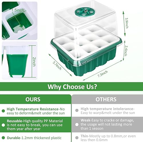 Miniatura 10 de Kit de iniciación de semillas de 60 celdas, paquete de 5 bandejas reutilizables de inicio de plántulas con fondos de silicona flexibles y cúpulas de