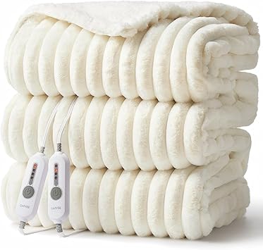GarveeHome Electric Blanket King, Heated Blanket Dual Control Cozy Faux Rabbit Fur with 4 Heating Levels