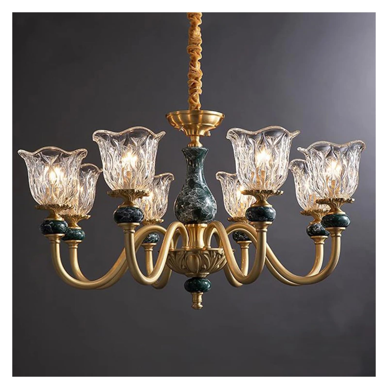 ASerZenith Copper Marble Glass Chandelier For Living Room Bedroom Study Dining Room Kitchen Villa Decorate Modern Luxury Lamp Pendant Light(Cold Light-8 Head)