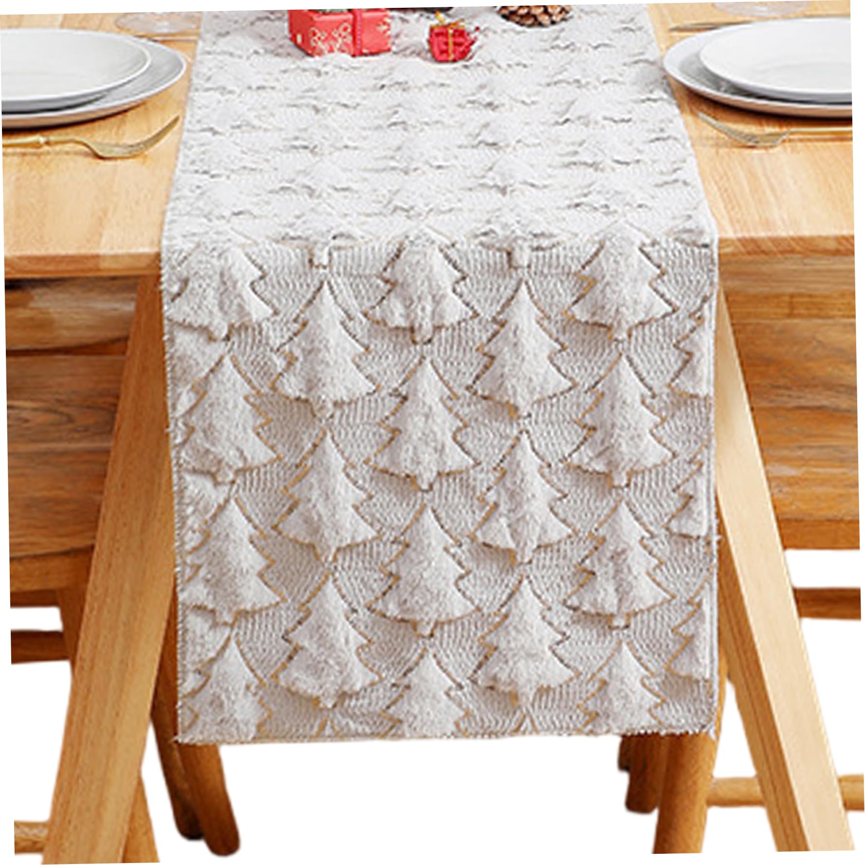 Chemin de table de Noël haut de gamme en peluche douce et paillettes scintillantes
