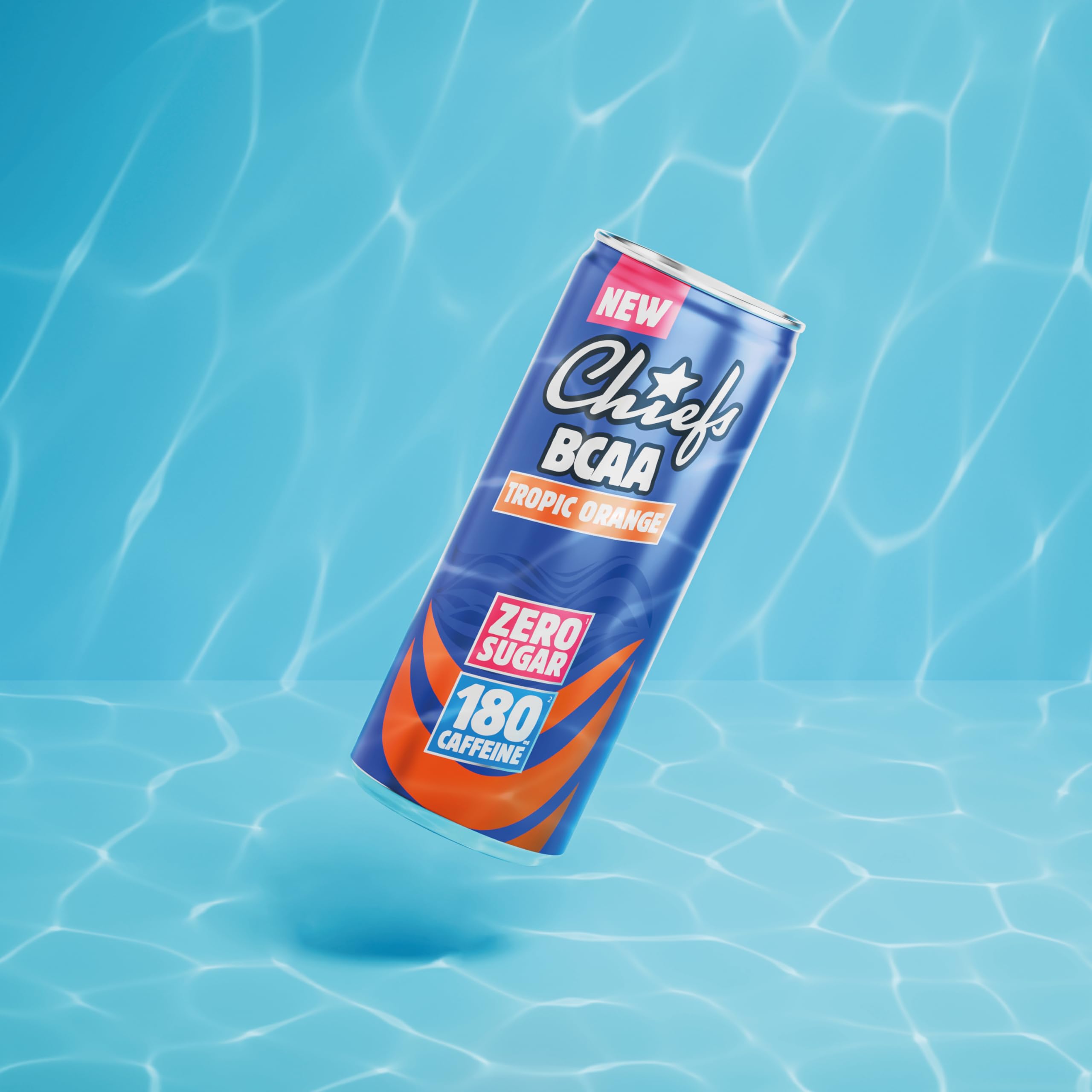 CHIEFS Boisson énergisante goût Orange Tropicale, 180 mg de caféine, 24x330ml boissons énergétiques, Sans Sucre et avec BCAA (Tropic Orange)