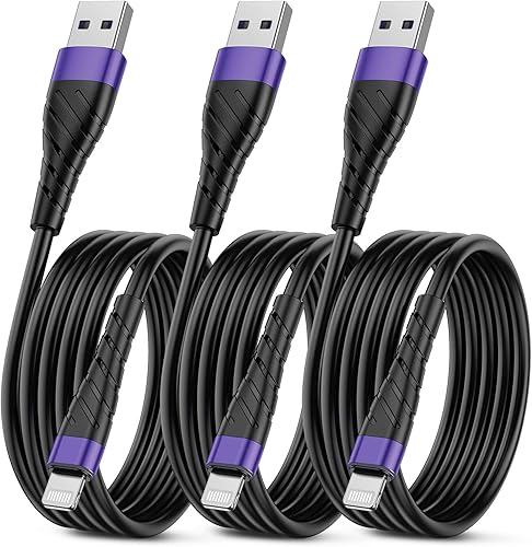 Miniatura 16 de OIITH Paquete de 3 cables de carga para iPhone con certificación MFi de Apple, cable de carga largo Lightning de 6 pies, cable USB rápido de 2.4 A