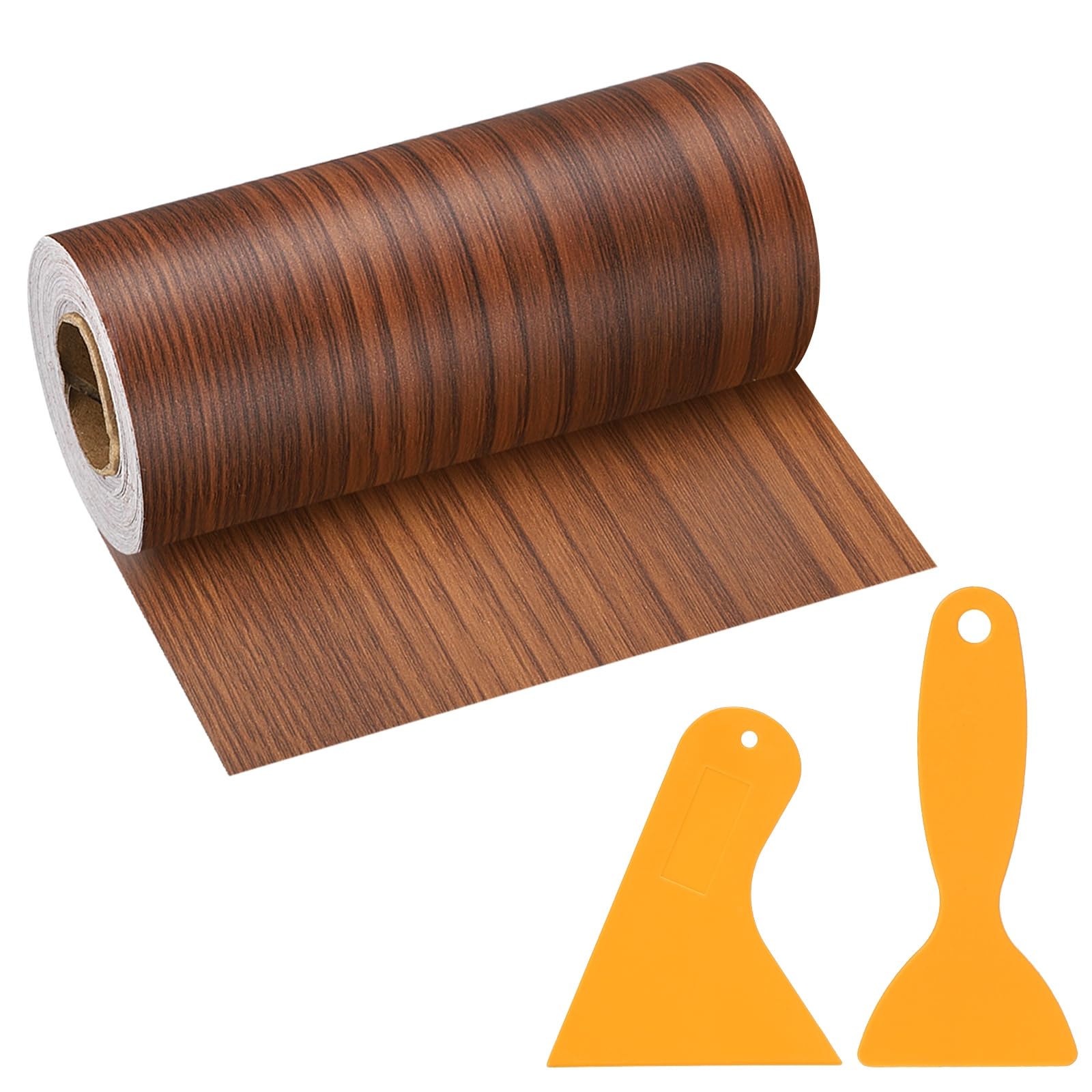 PATIKIL Wood Grain Repair Tape, 5" x 33' Self Adhesive Realistic Wood Tape with Scraper Durable Repair Patch for Furniture Floor Window Door Table DIY Home Decor, Teak