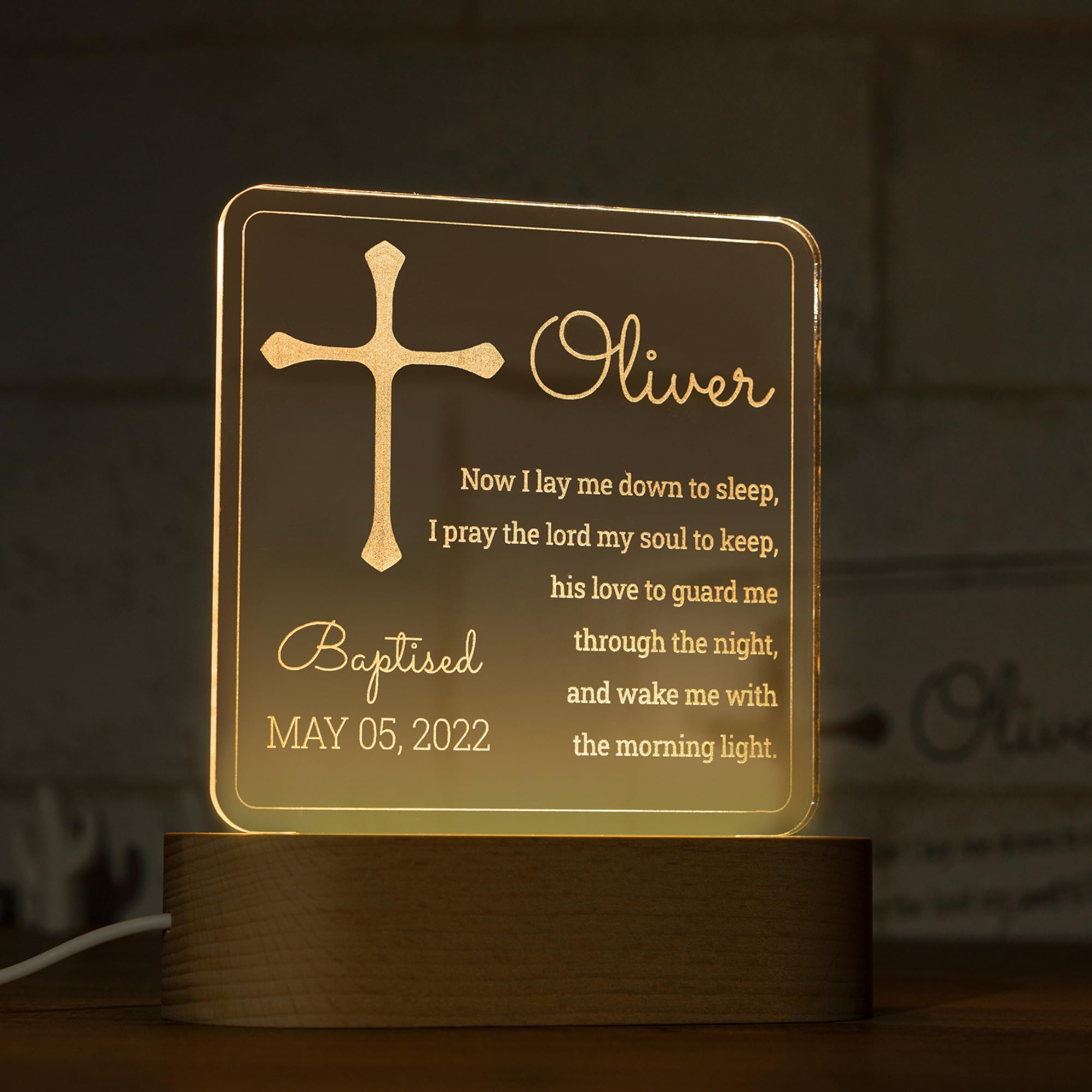 Baptism Gifts for Girls and Boys, Personalized Night Light with Cross, Nursery Room Decor, Custom W/Name & Date, Christening Gifts for Baby Shower, Birthday, Xmas