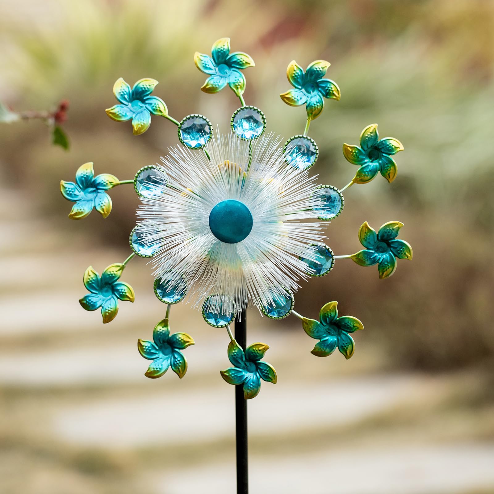 Moulin à vent solaire saphir cinétique de 116 cm pour embellir votre jardin