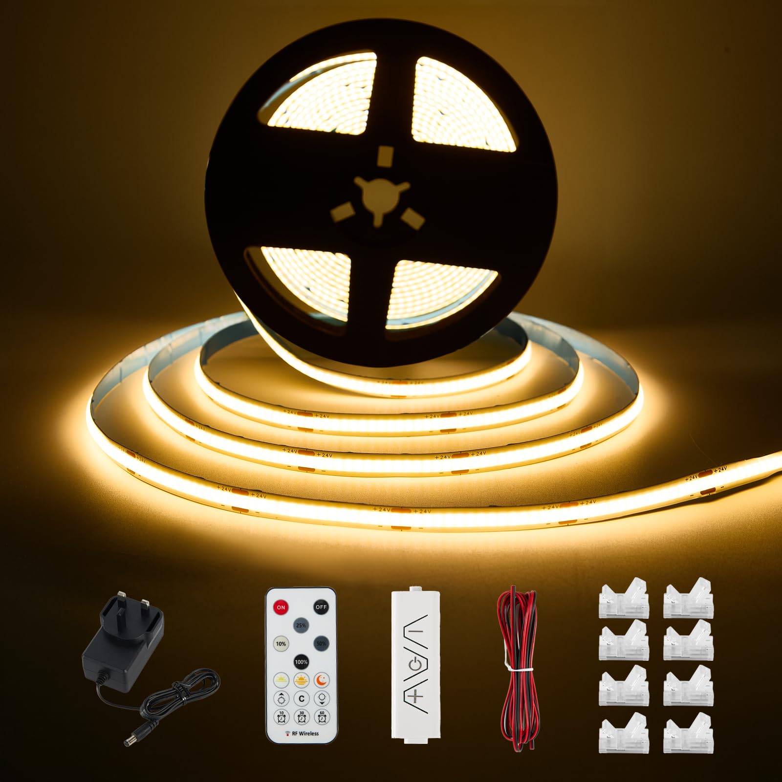 Enteenly COB LED Strip Warm White 5 Meters, Under Cabinet Light Strip Kit with RF Remote Control for Display Case Kitchen