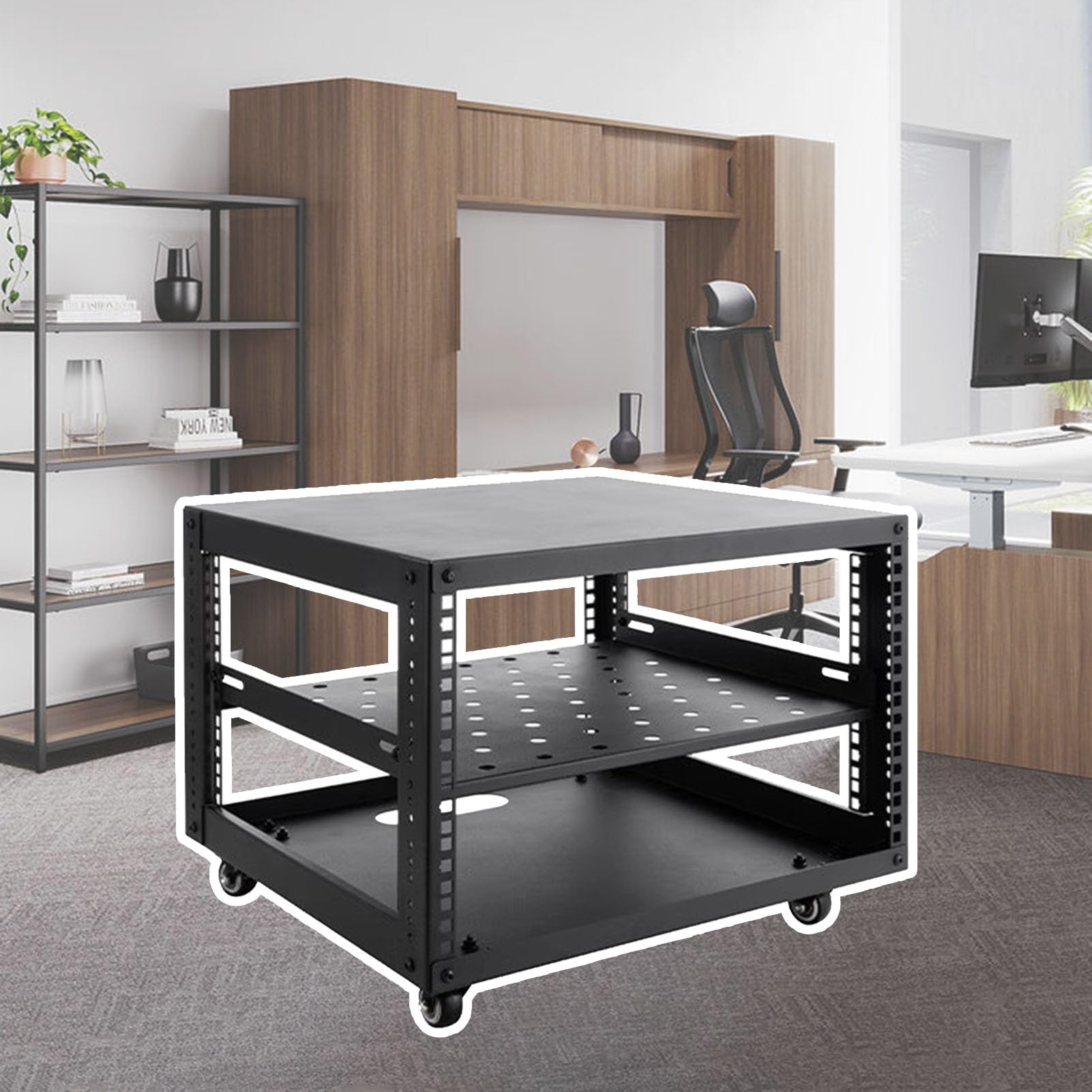Vibeo Rack di Rete a Telaio Aperto Scaffale Mobile per Server a Telaio Aperto con Ruote, Rack di Rete per Ufficio/casa, Rack per Dispositivi Audio Regolabile 6U 8U 10U 12U 15U 20U(5U)