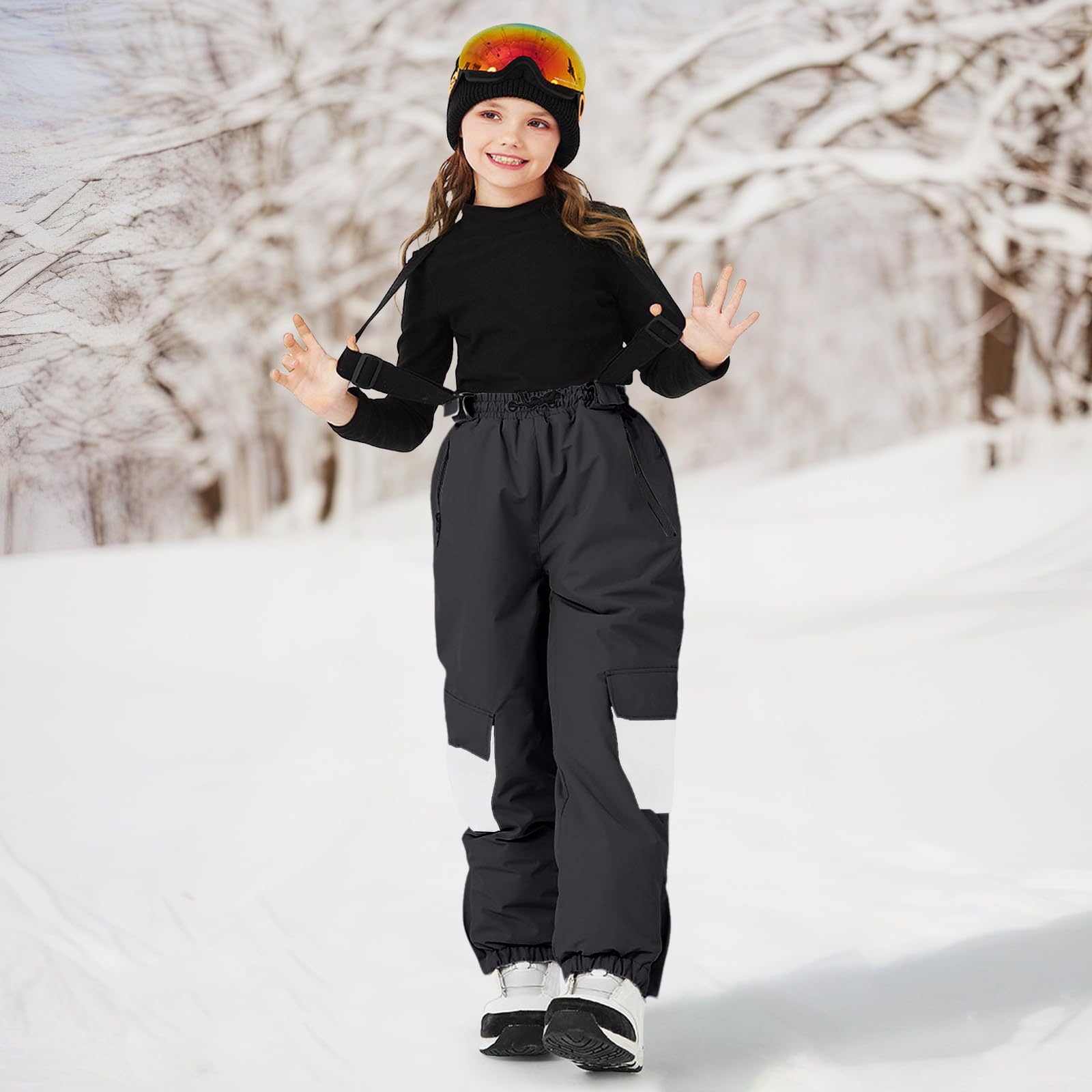 Pantalon de ski d'hiver pour enfant avec bretelles doubles pour filles et garçons - Isolation chaude