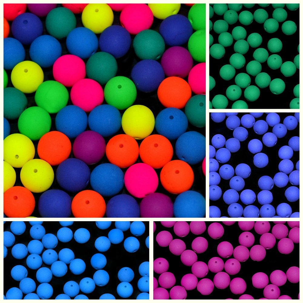 150pcs Set of Czech Glass Round Pressed Beads 8mm Estrela Neon (UV Active) 4 Dark Colors+Mega Mix