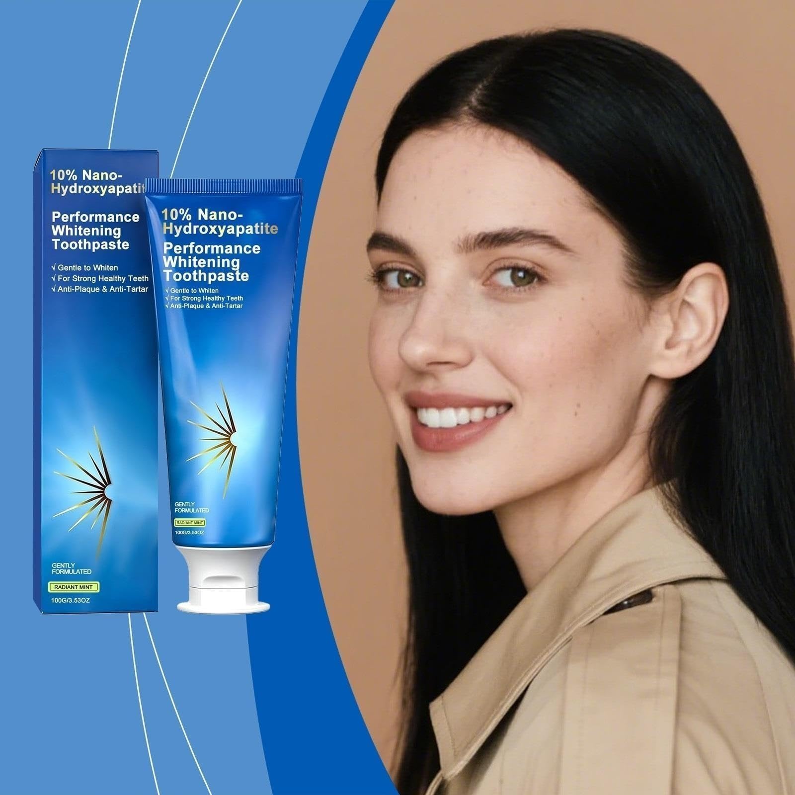 Dentifricio Sbiancante Al 10% Nano-idrossiapatite, Menta Luminosa, Rimozione Delicata Delle Macchie, 100 G(3PCS)