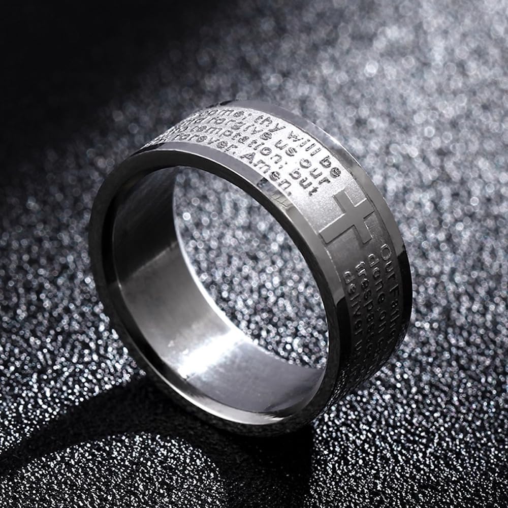 ZENSE - Anello da uomo con incisione del Padre Nostro e croce latina ZR0152