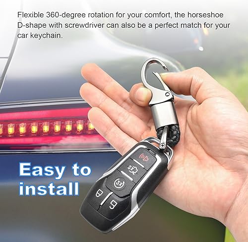 Miniatura 4 de Augeny 2 llaveros de automóvil, 360 grados de cuero giratorio con anillo en D antipérdida, llaveros universales de metal resistente con