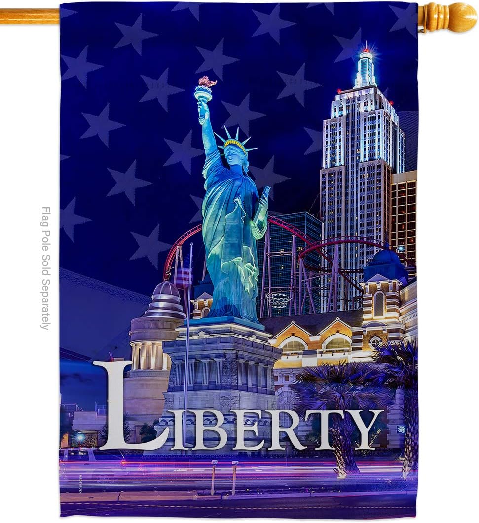 Freedom of Liberty House Flag Dowel Set Americana Star and Stripes Patriotism Independence Memorial United State American Small Decorative Gift Yard Banner Made in USA 28 X 40