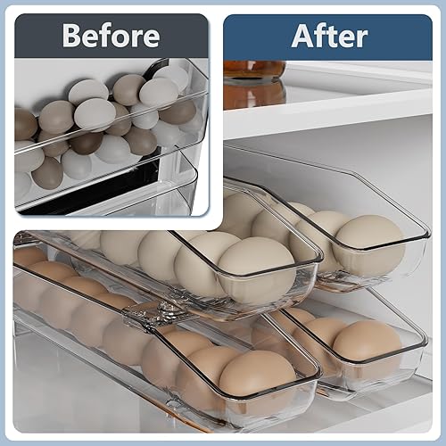 Miniatura 5 de CHANCETSUI Paquete de 2 contenedores de almacenamiento de huevos, soporte para huevos para refrigerador, caja de almacenamiento de huevos frescos de