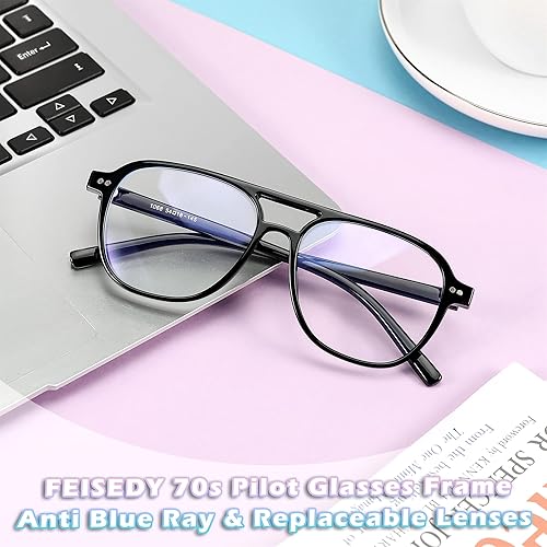 Miniatura 5 de FEISEDY Gafas de piloto ligeras con marco de bloqueo de luz azul, gafas de computadora cuadradas de gran tamaño para mujeres y hombres, B2387