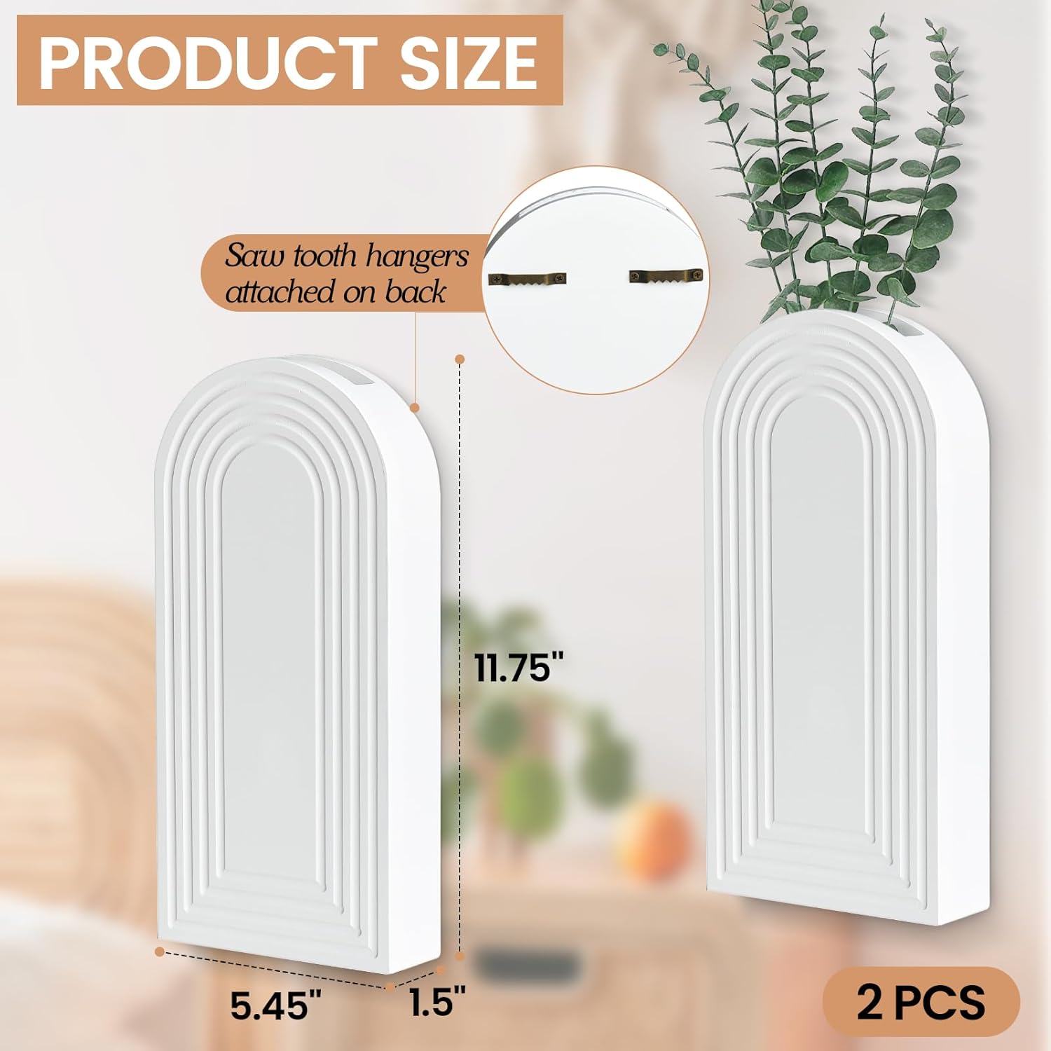 Wall Planter for Indoor Plants, Wood Wall Decor Hanging Planter, Wall Vases for Decor Dried Flowers and Faux Greenery, Set of 2 Farmhouse Wall Decor for Living Room, Bedroom, White