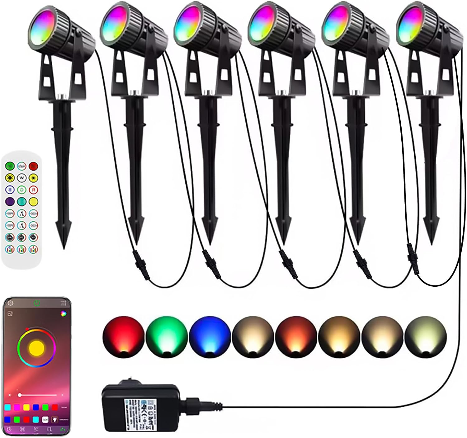 Smart Landscape Lighting, COB Low Voltage Landscape Lights, RGB Warm White LED Bluetooth Spotlights APP Control, 12V 18W Outdoor Yard Spot Lights with Spike Stand, Waterproof Garden Light Music Sync