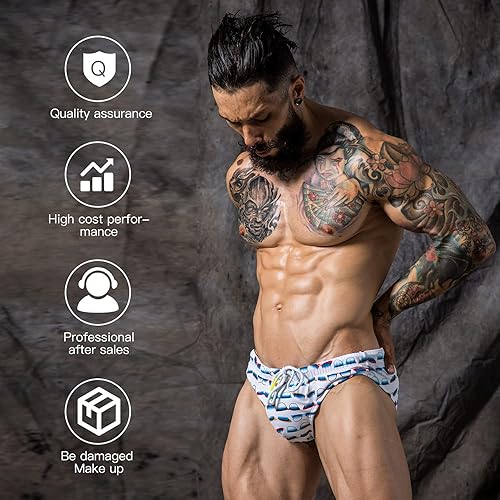 Miniatura 4 de F plus R Traje de baño de talle bajo para hombre, traje de baño de bikini con cordón ajustable, almohadilla extraíble