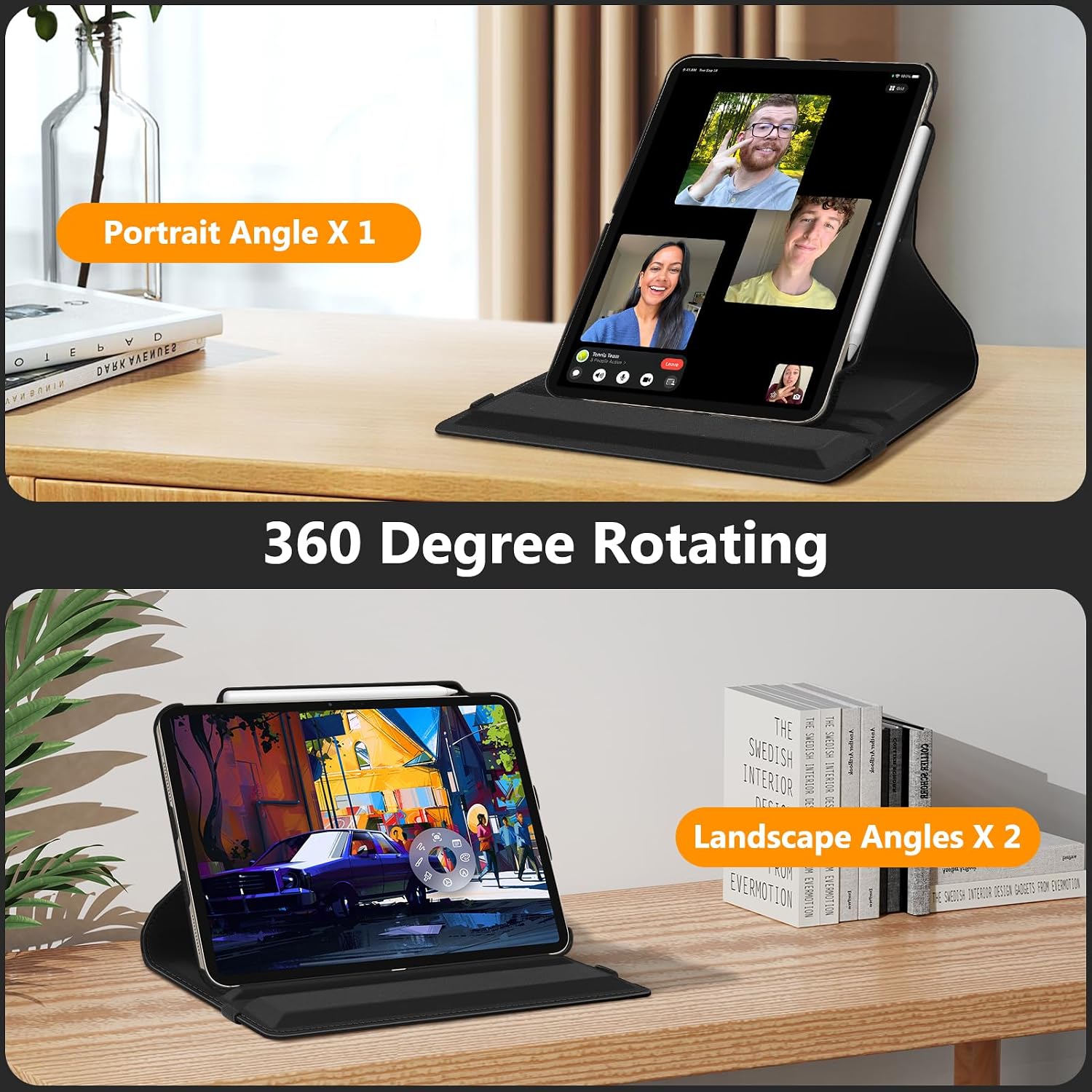 Fintie Rotating Case for iPad Air 13-inch M4/M3/M2 (2026/2025/2024) - 360 Degree Swiveling Protective Stand Cover with Pencil Holder, Auto Wake/Sleep, Black