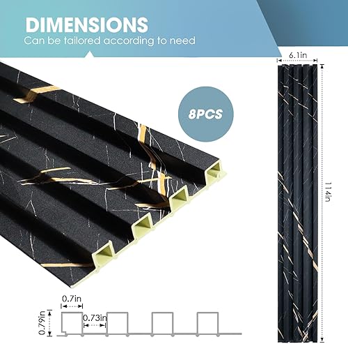 Miniatura 3 de OUZUGIE WPC Paneles de pared acústicos con listones acústicos, paquete de 8 paneles de pared 3D de 114 x 6 pulgadas para decoración de pared