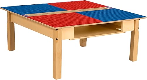Miniatura 32 de Contender Time-2-Play - Mesa de juego rectangular de 30.75 pulgadas de ancho, bloques de Lego azul y verde, compatible con patas de madera de 22