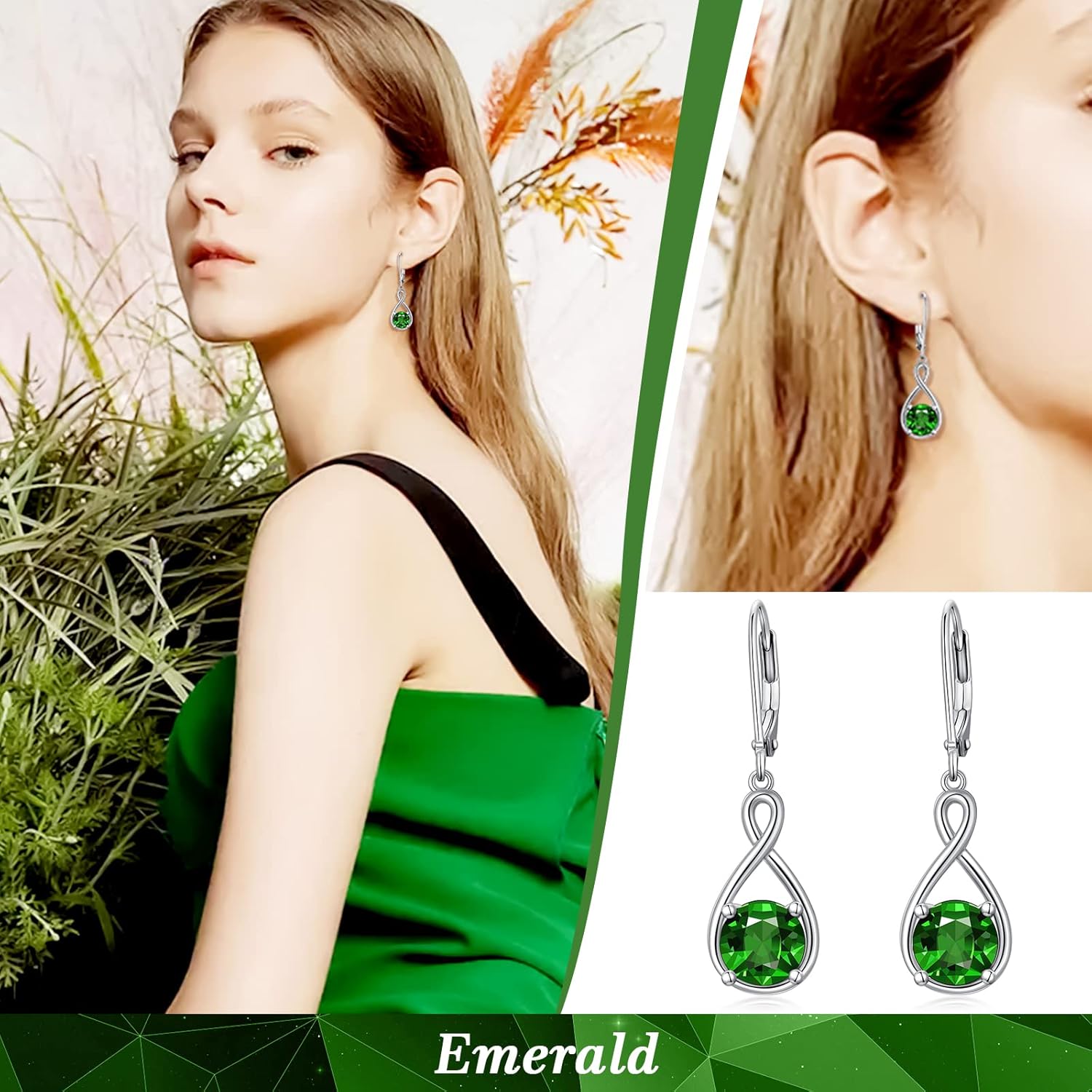 Seiyang Birthstone Dangle Drop Earrings 925 Sterling Silver Infinity Birthstone Earrings Valentine's Day Jewelry Gifts for Women Girls - Image 2