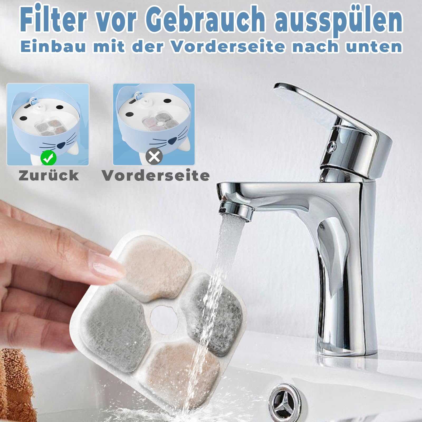 16 kattenfonteinfilters, met 2 slangen voor Catit filter, drinkfontein, hars geactiveerd koolstof, drielaags filtersysteem, voor Catit Pixi drinkfontein, voor 43717 filter kattenfontein kat